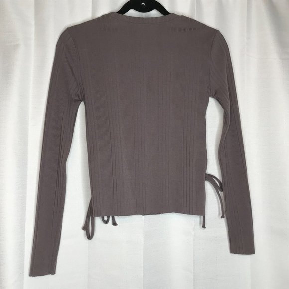 Forever 21 Side Ties Blouse Sweater Top Long Sleeve Taupe Medium - Picture 5 of 11